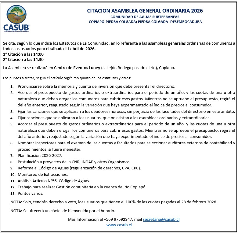 NO OLVIDAR QUE MAÑANA SE CELEBRA LA JUNTA GENERAL ORDINARIA DE COMUNEROS 2026