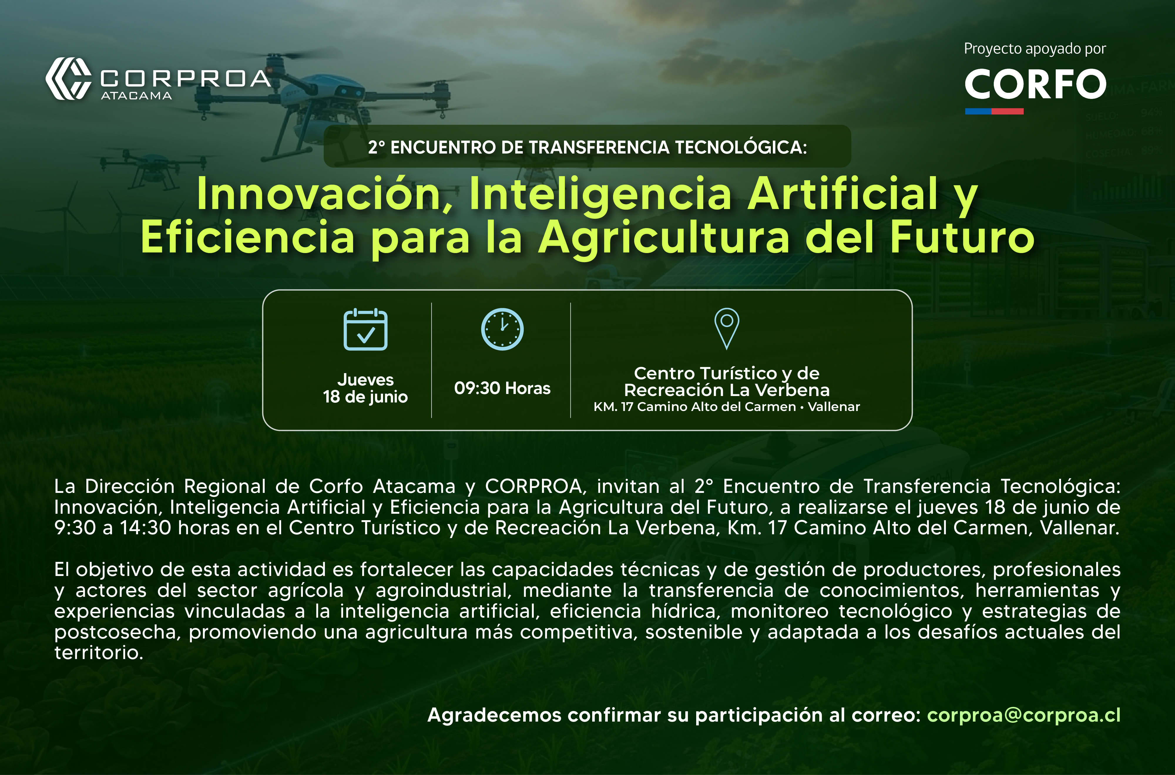 2°  ENCUENTRO DE TRANSFERENCIA TECNOLOGICA: INNOVACIÓN, INTELIGENCIA ARTIFICIAL Y EFICIENCIA PARA LA AGRICULTURA DEL FUTURO