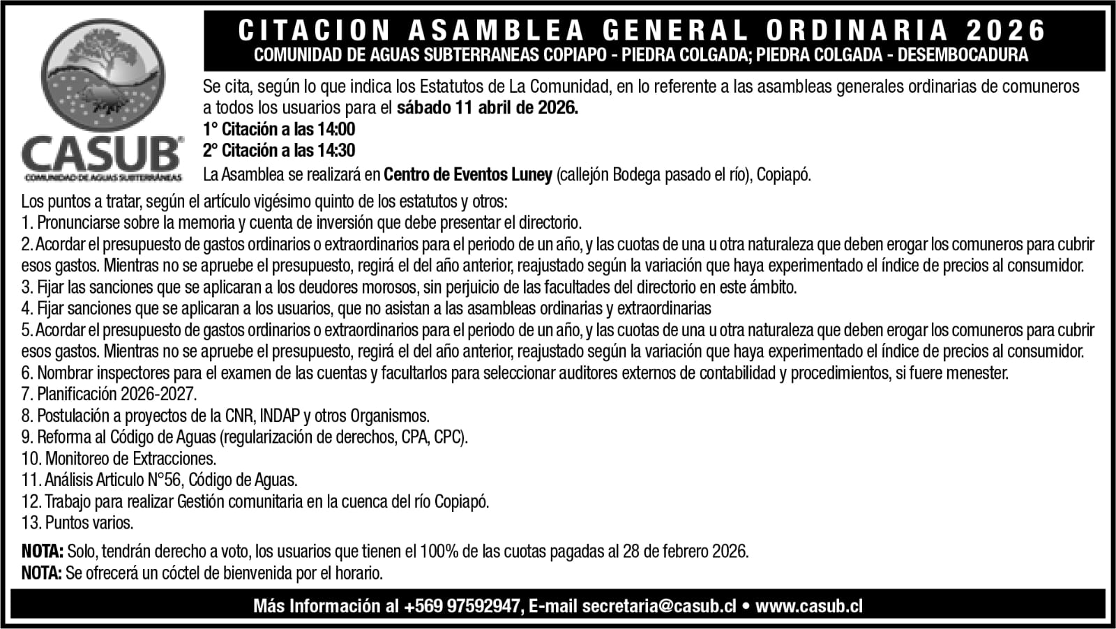 CITACION JUNTA GENERAL ORDINARIA DE COMUNEROS 2026