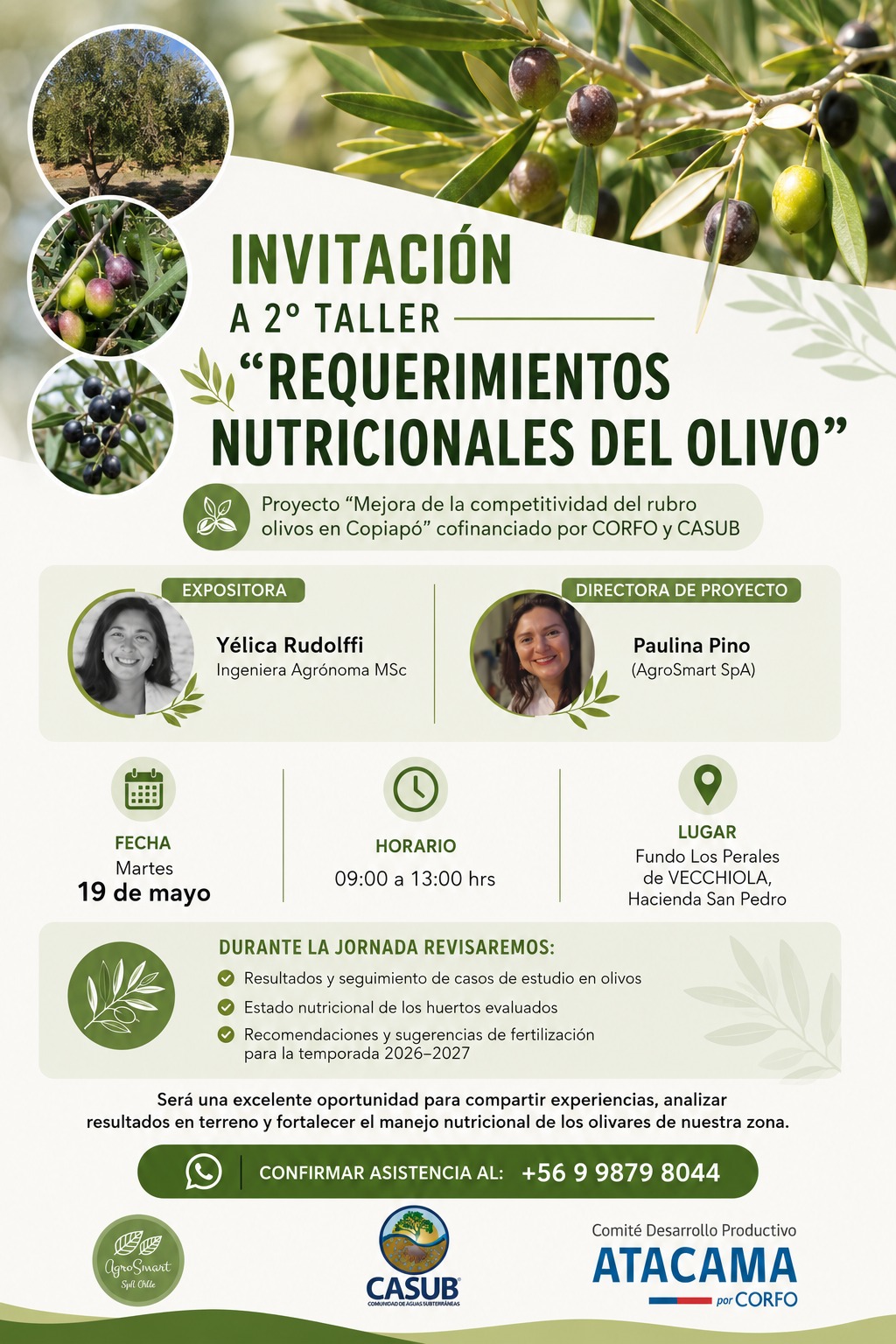 NVITACIÓN A 2° TALLER “REQUERIMIENTOS NUTRICIONALES DEL OLIVO”🌿