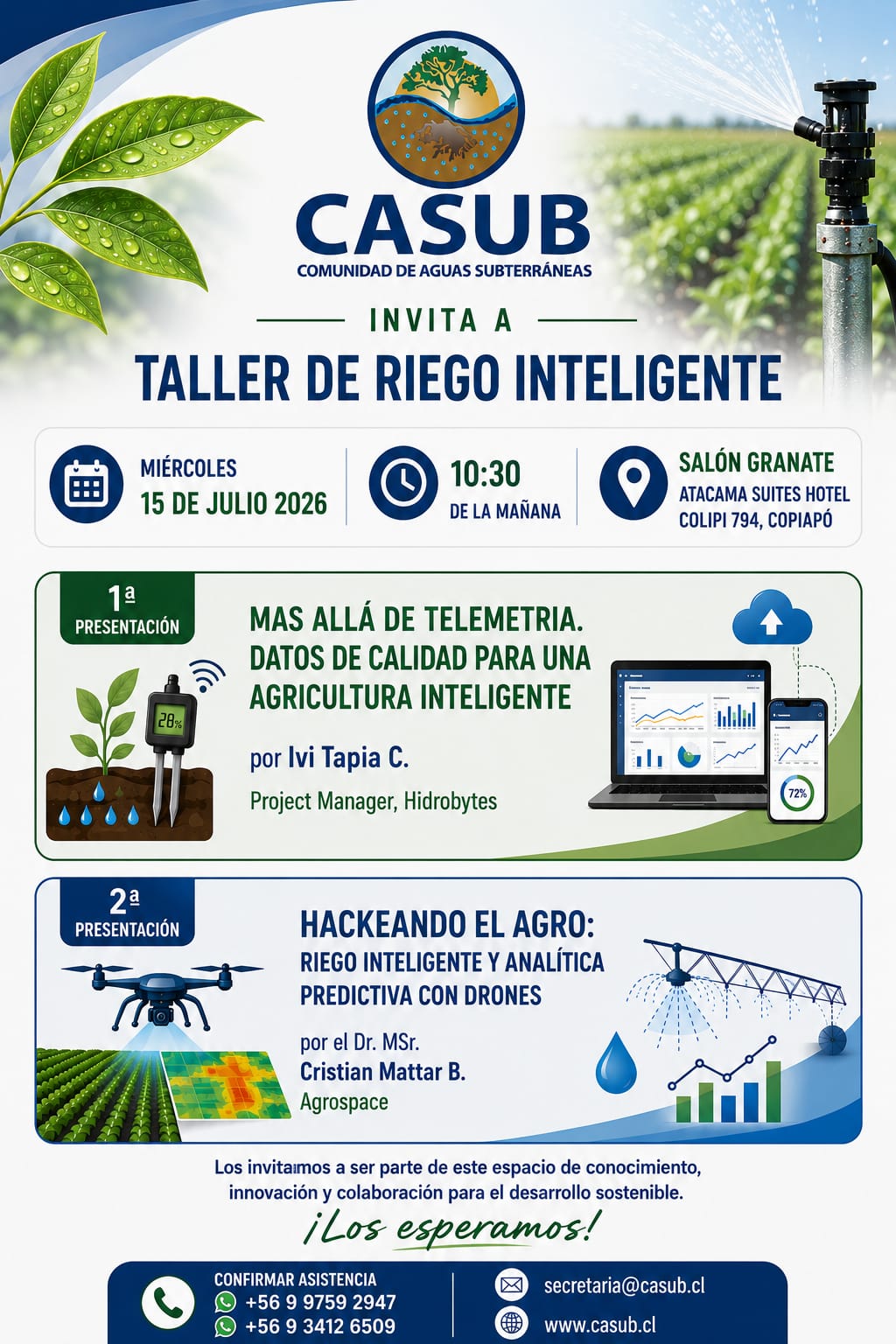 CASUB invita a participar en Taller de Riego Inteligente para fortalecer la gestión eficiente del agua en la agricultura