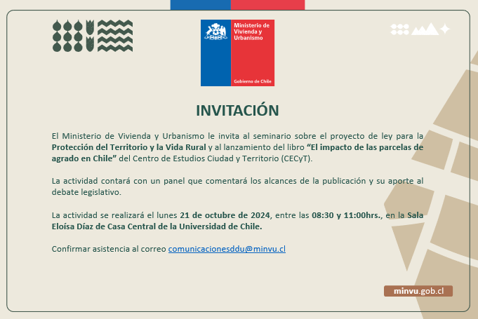 Invitación a seminario y lanzamiento del libro “El impacto de las parcelas de agrado en Chile”